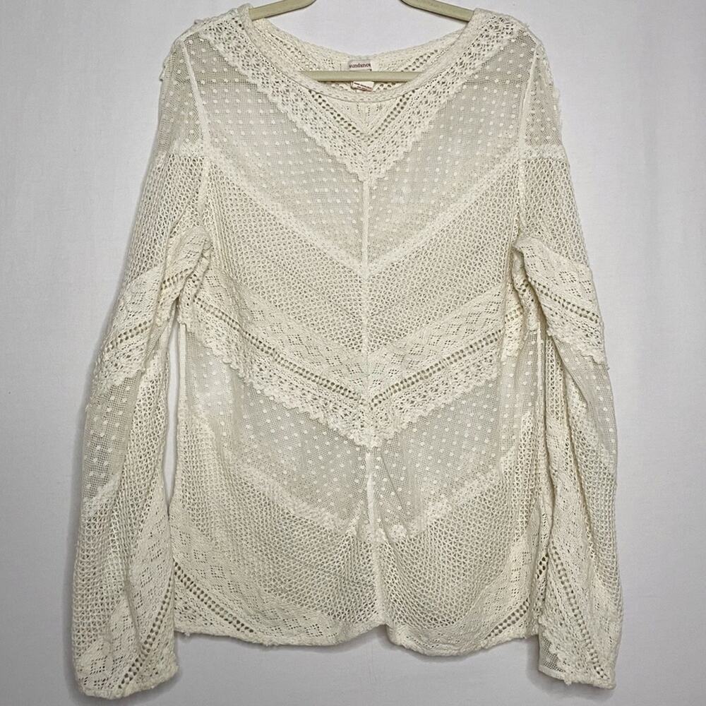 Sundance Cream Lace for Days Crochet Semi-Sheer Long Sleeve Knit Top Sz M